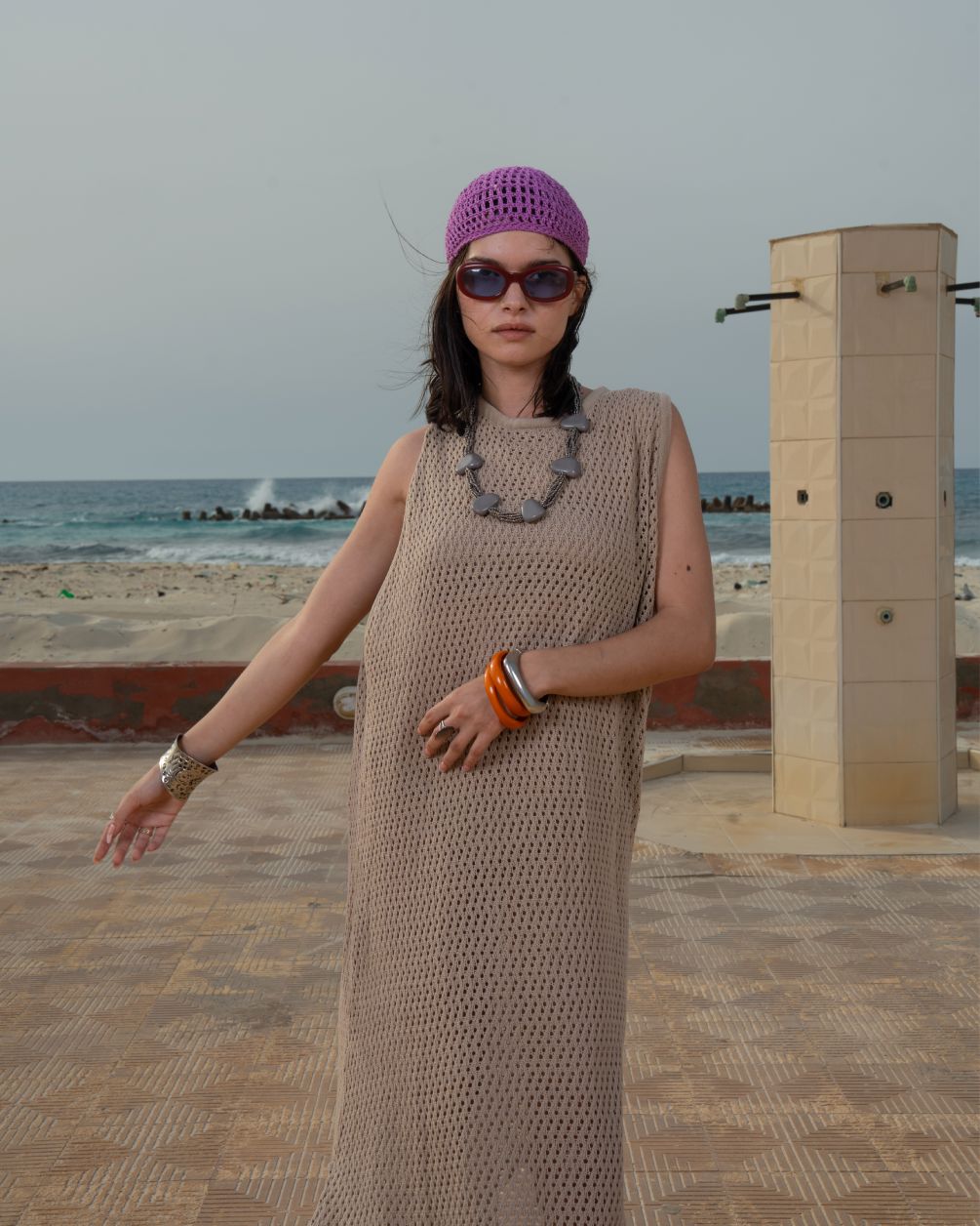 Beige Crochet Fishnet Dress S Beige Crochet Fishnet Dress S