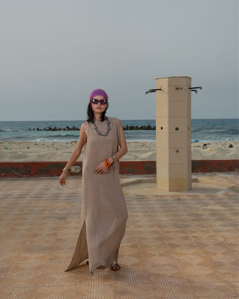 Beige Crochet Fishnet Dress Fishnet Dress IN YOUR SHOE S 