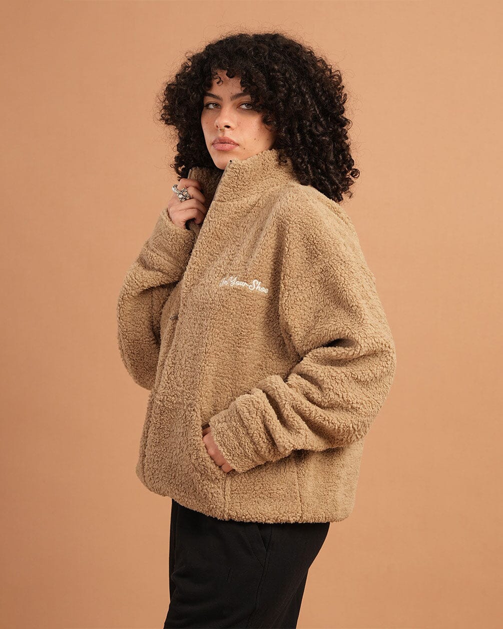 Beige Fleece Jacket Fleece Jacket IN YOUR SHOE L 
