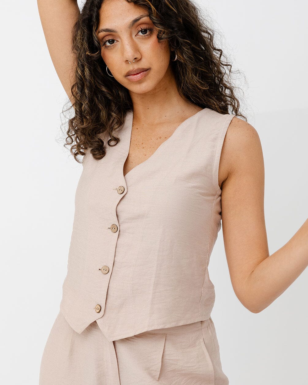 Beige Linen Vest Linen Vest IN YOUR SHOE S 