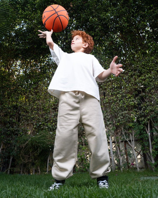 Beige Loose Kids Sweatpants