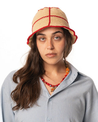 Beige & Red Crochet Bucket Hat Bucket IN YOUR SHOE 