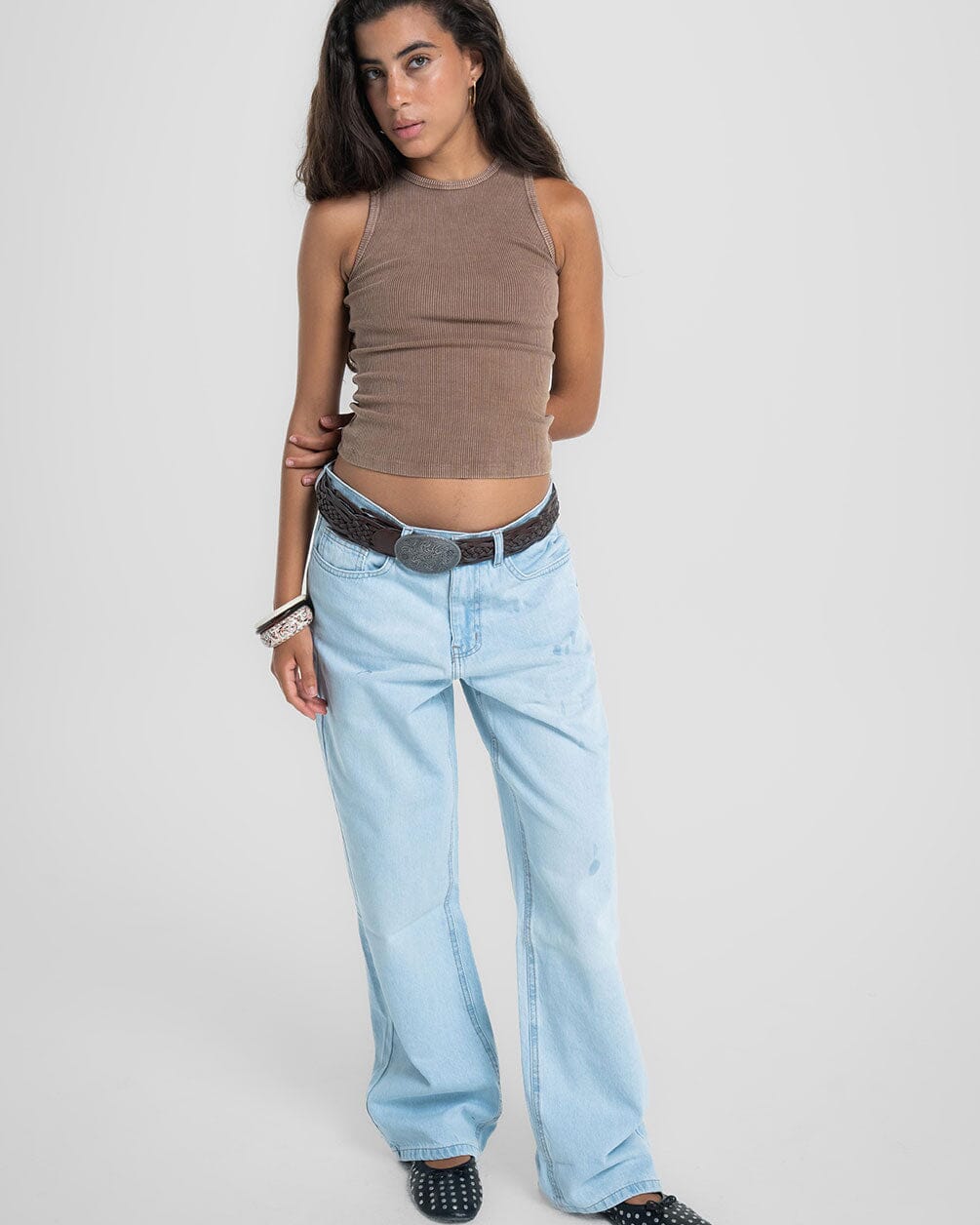 Beige Washed Halter Tank Top Tank Tops IN YOUR SHOE S 