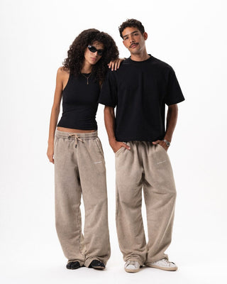 Beige Washed Wide Leg Swants Swants IN YOUR SHOE S 