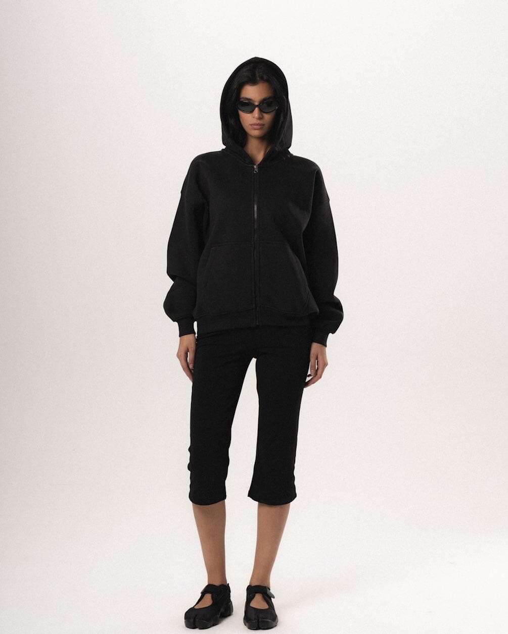 Black Basic Boxy Zip-Up Hoodie Zip Up Hoodies IN YOUR SHOE M 