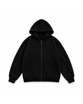 Black Basic Oversized Zip-Up Hoodie Zip Up Hoodies IN YOUR SHOE 