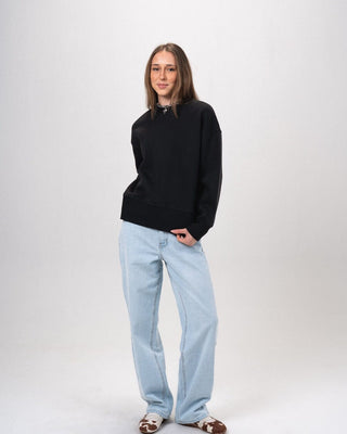 Black Boxy Crewneck Acid Washed Crewnecks IN YOUR SHOE M 