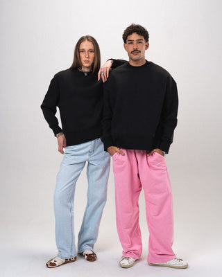 Black Boxy Crewneck Acid Washed Crewnecks IN YOUR SHOE S 