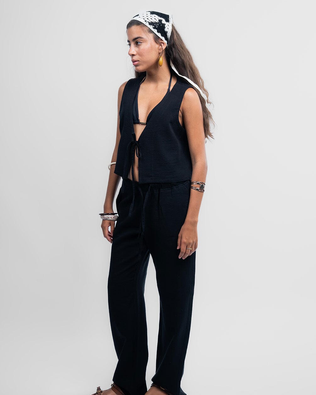 Black Casual Linen Pants Linen Pants IN YOUR SHOE M 