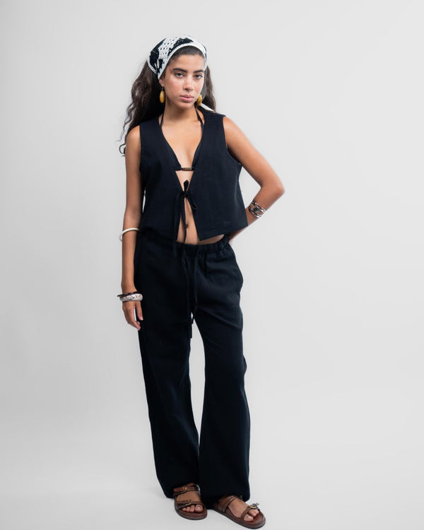 Black Casual Linen Set