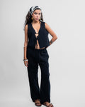 Black Casual Tied Up Linen Vest