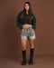 Black Cropped V-Neck Sweatshirt