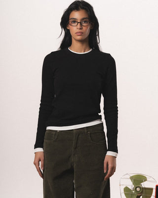 Black Double Layered Long Sleeve Top Long Sleeve Tops IN YOUR SHOE S 