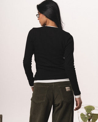 Black Double Layered Long Sleeve Top Long Sleeve Tops IN YOUR SHOE M 