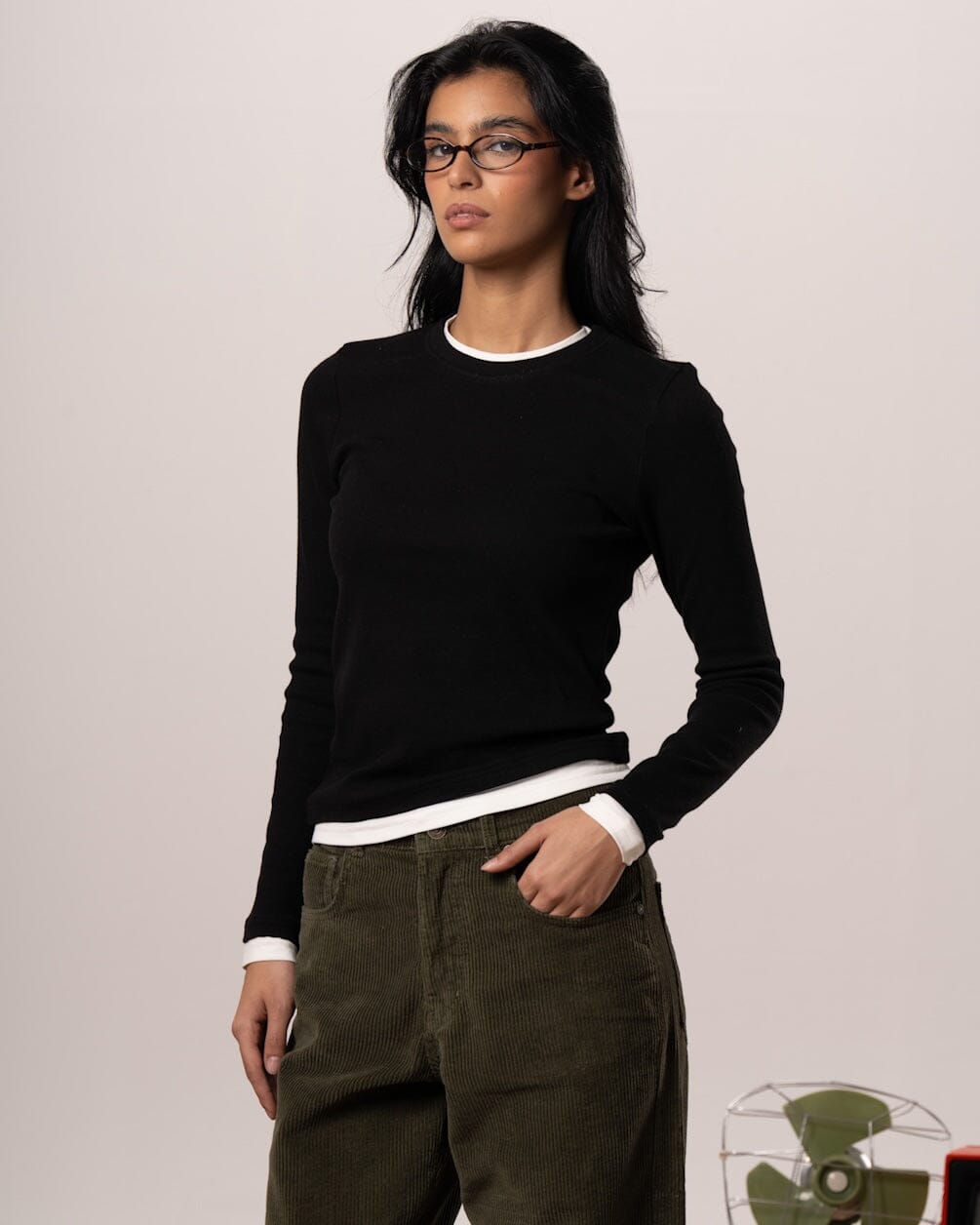 Black Double Layered Long Sleeve Top Long Sleeve Tops IN YOUR SHOE L 