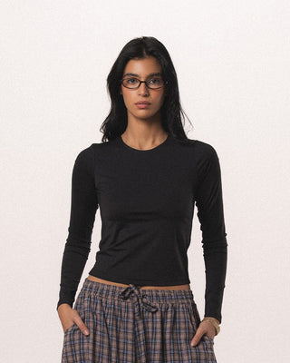 Black Fitted Long Sleeve Top Long Sleeve Tops IN YOUR SHOE S 