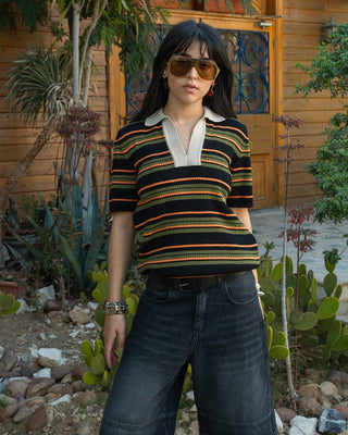 Black & Green Oversized Striped Polo Polo T-Shirts IN YOUR SHOE S 