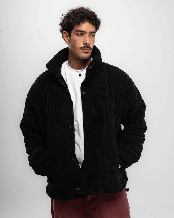 Black Oversized Corduroy Puffer Jacket