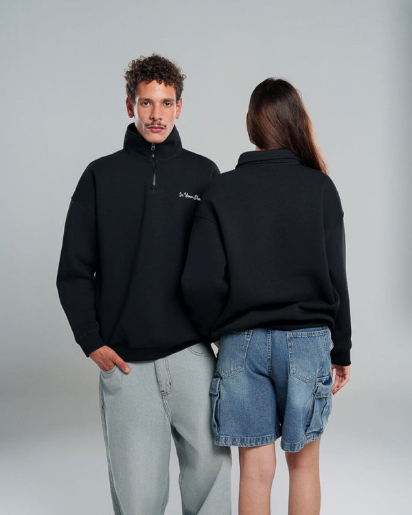 Black Oversized Quarter Zipper