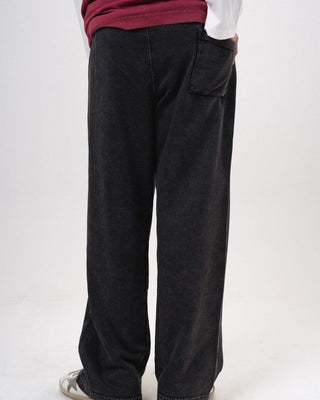 Black Paneled Washed Wide Leg Swants Swants IN YOUR SHOE XL 