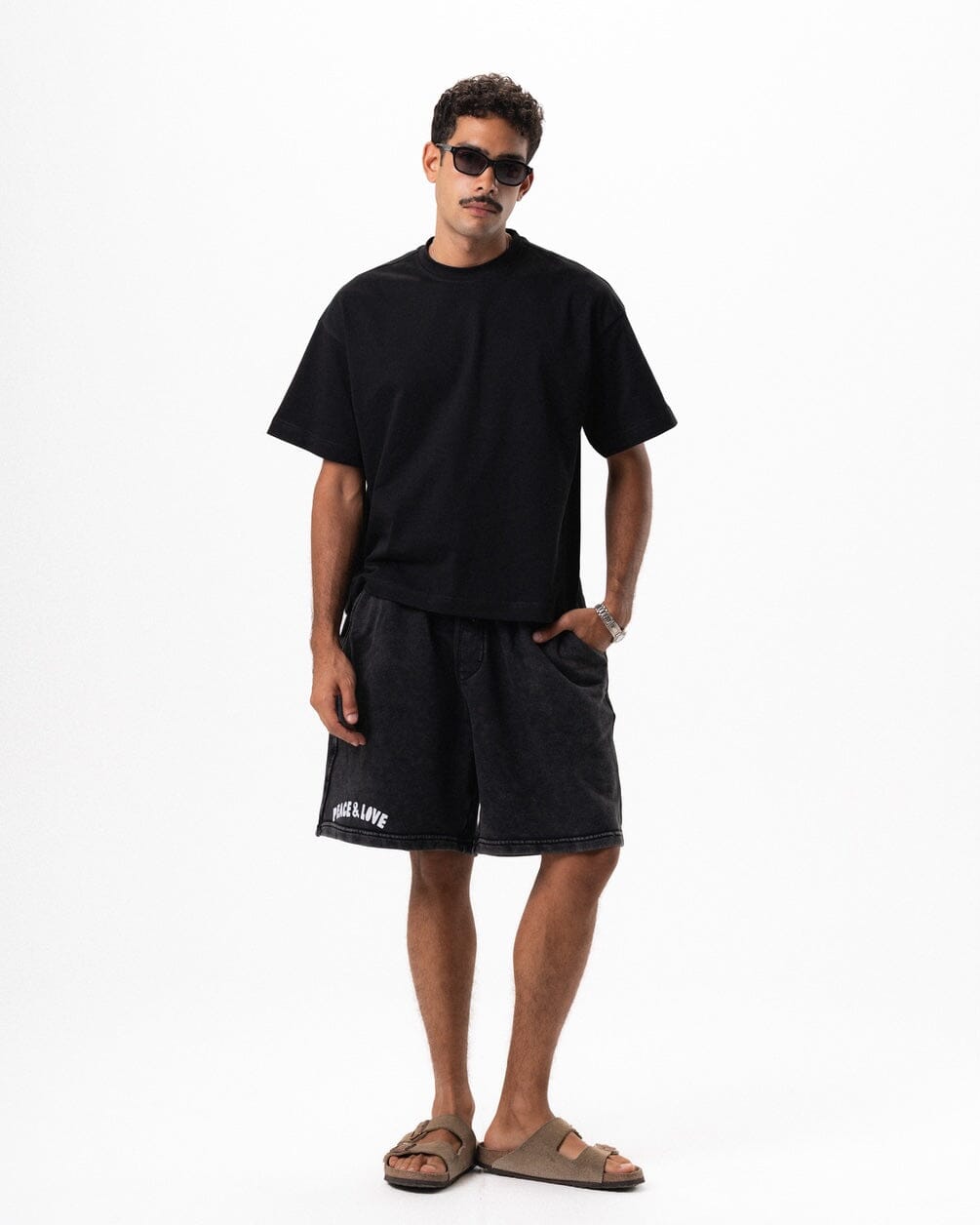 Black Peace & Love Wide-Leg Washed Sworts Sworts IN YOUR SHOE M 