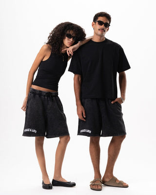 Black Peace & Love Wide-Leg Washed Sworts Sworts IN YOUR SHOE S 