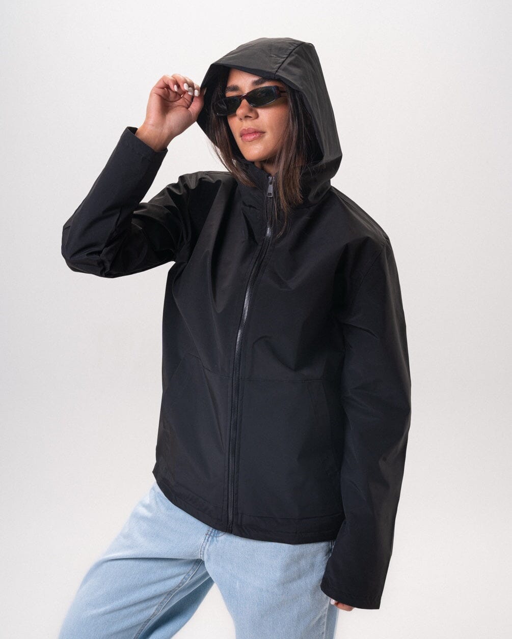 Black Plain Oversized Thick Windbreaker Windbreaker IN YOUR SHOE L 