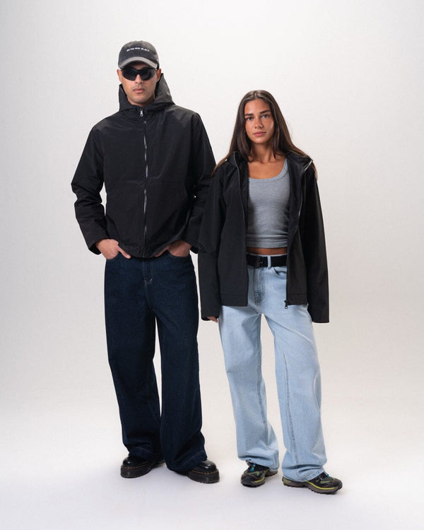 Black Plain Oversized Thick Windbreaker
