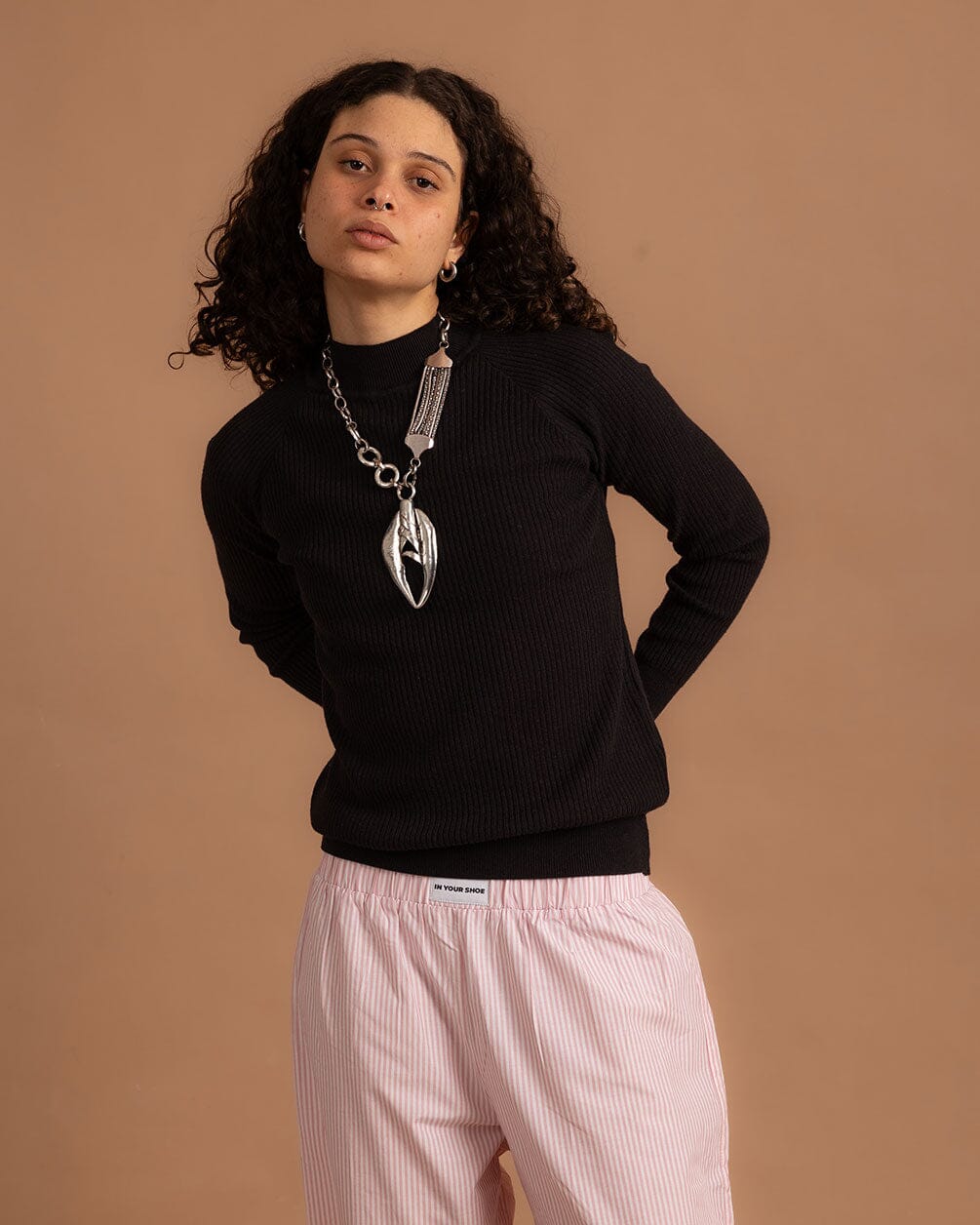 Black Ribbed Mock Neck Top Neck Tops IN YOUR SHOE S 