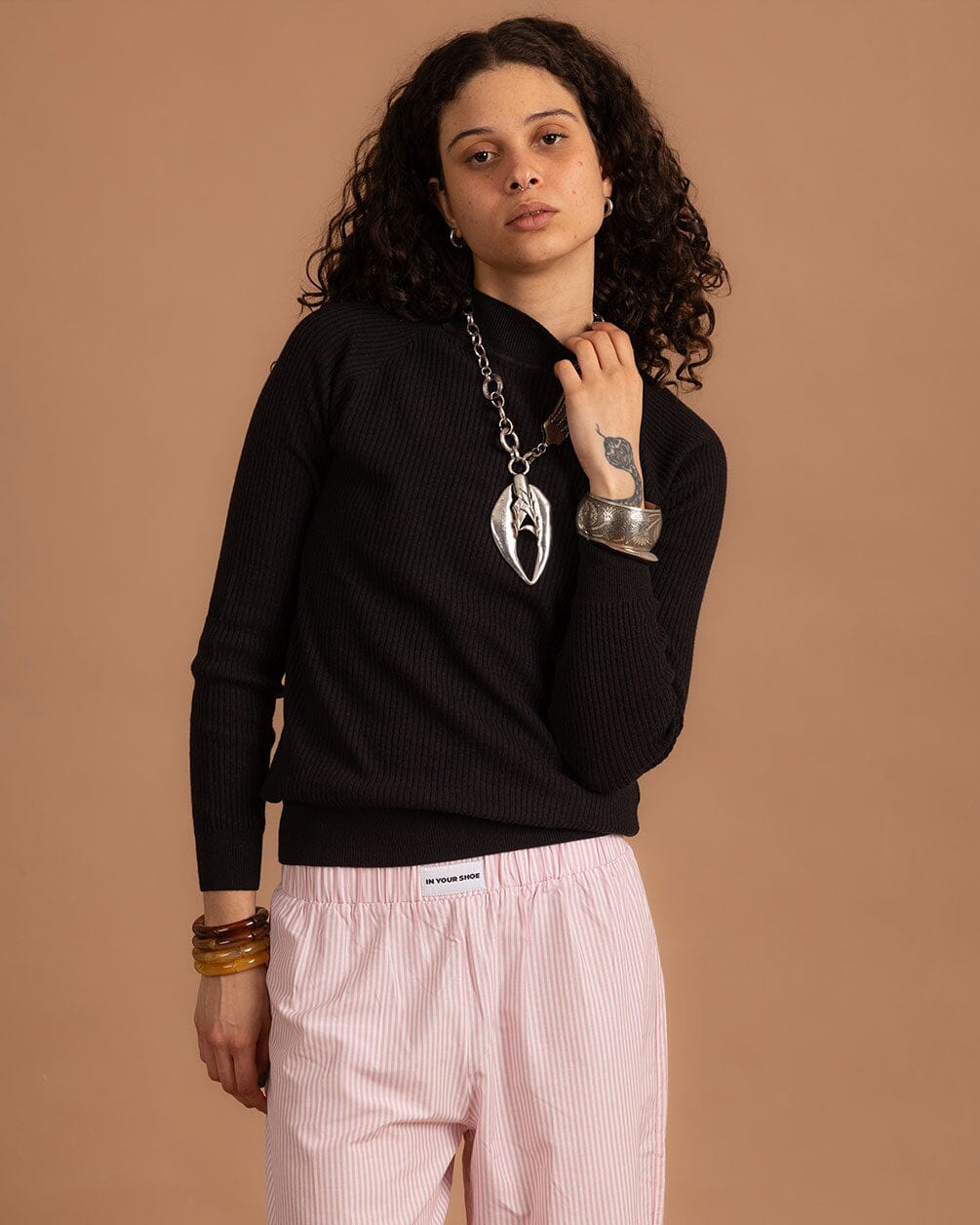 Black Ribbed Mock Neck Top Neck Tops IN YOUR SHOE M 