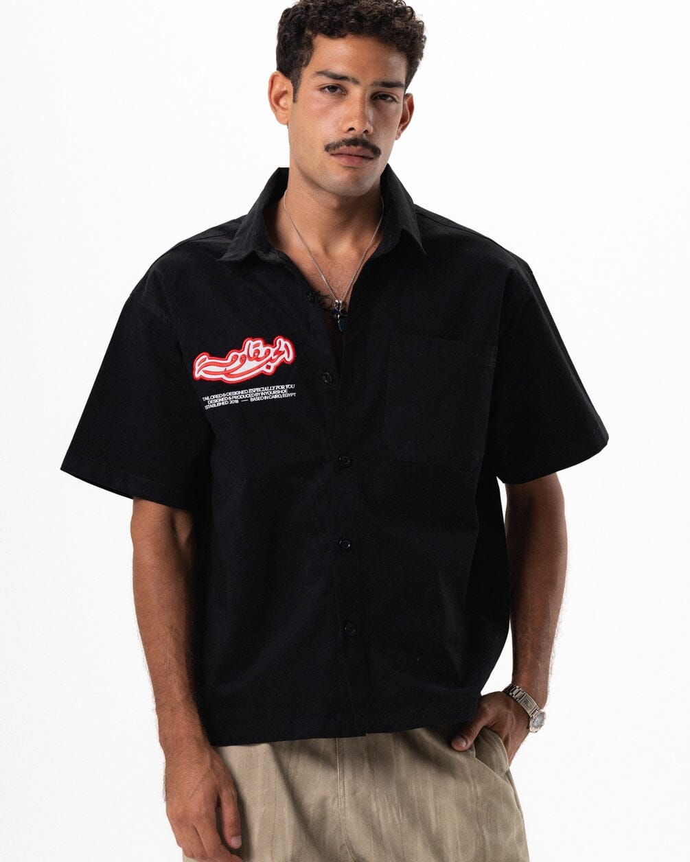 Black Short Sleeve Worker Shirt Worker Shirt IN YOUR SHOE M 