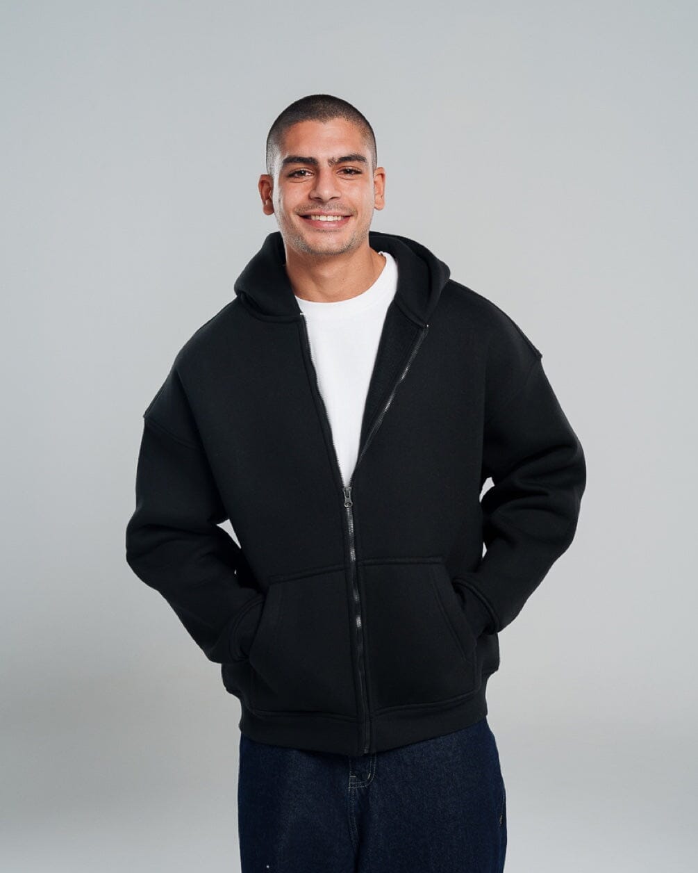 Black Super Heavy Oversized Zip-Up Hoodie Zip Up Hoodies IN YOUR SHOE XL 
