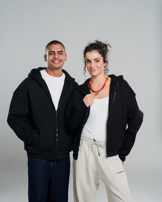 Black Super Heavy Oversized Zip-Up Hoodie Zip Up Hoodies IN YOUR SHOE S 