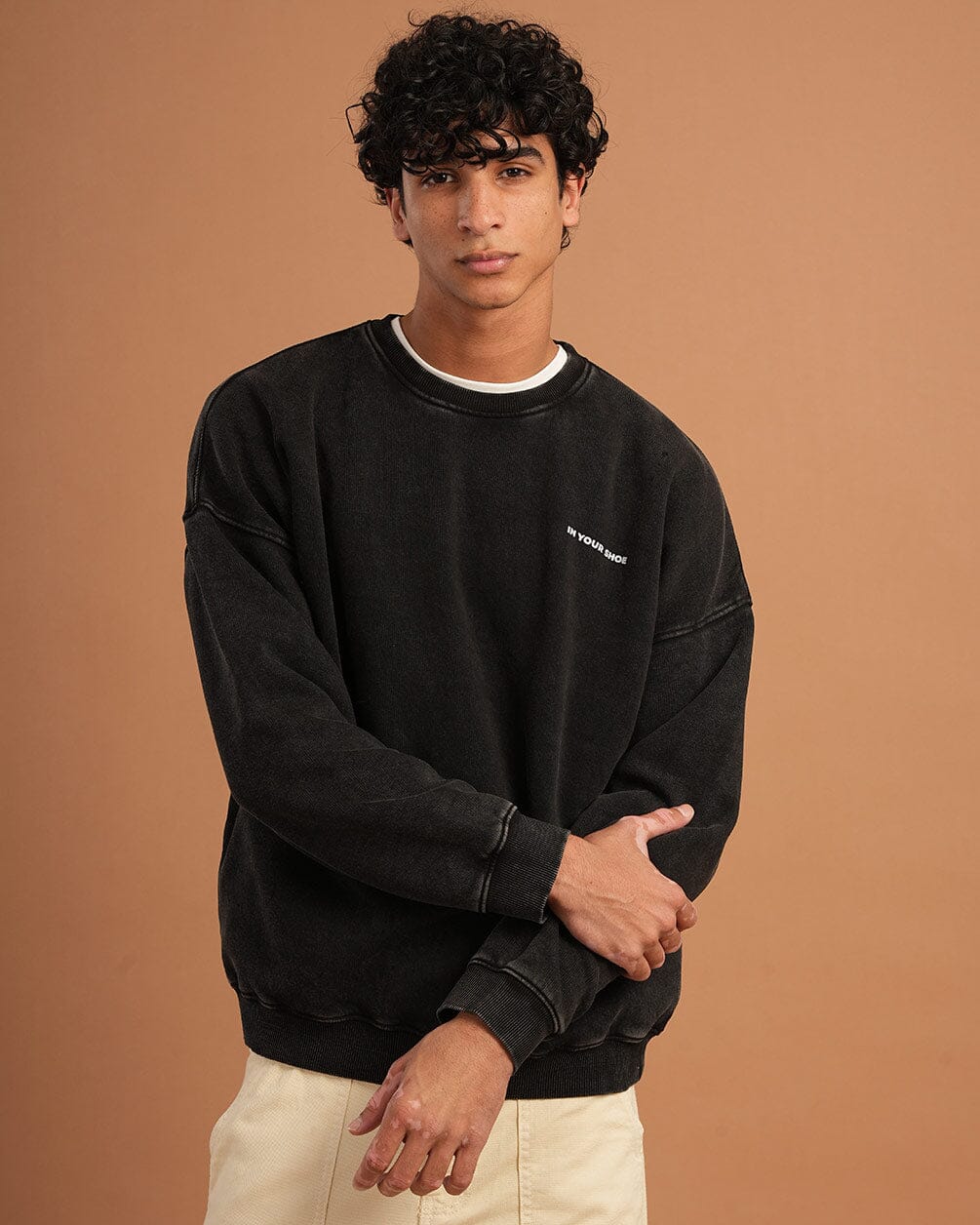 Black Washed Boxy Crewneck Acid Washed Crewnecks IN YOUR SHOE XL 