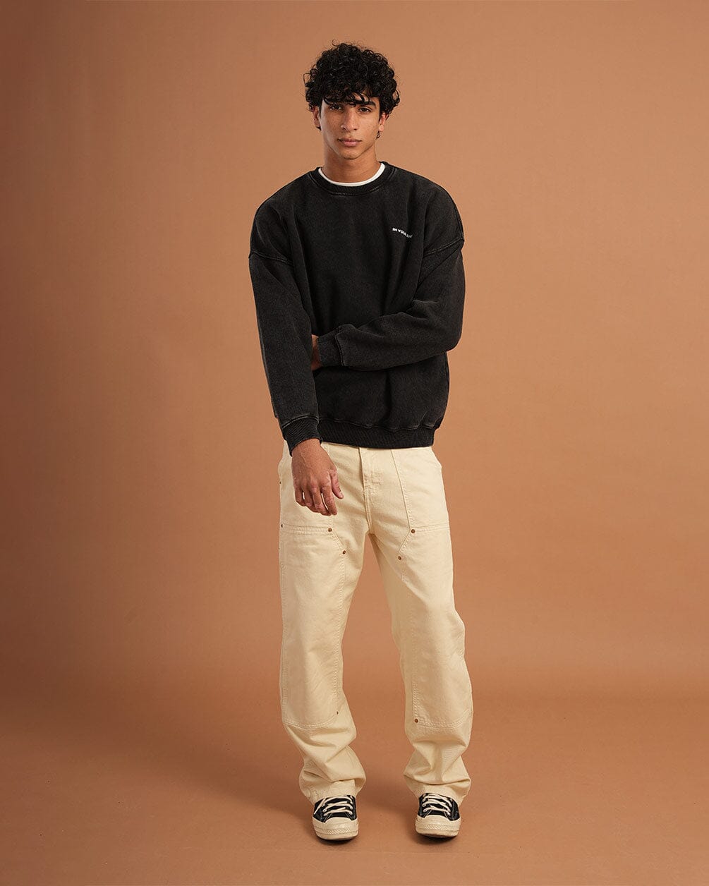Black Washed Boxy Crewneck Acid Washed Crewnecks IN YOUR SHOE L 