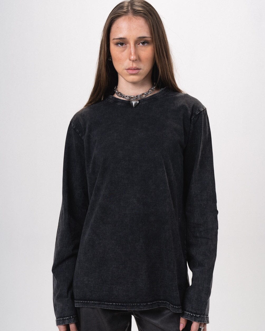 Black Washed Long Sleeves Long Sleeves IN YOUR SHOE S 