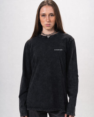 Black Washed Oversized Long Sleeves Long Sleeves IN YOUR SHOE M 