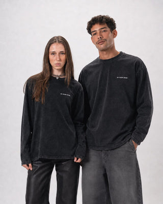 Black Washed Oversized Long Sleeves Long Sleeves IN YOUR SHOE S 