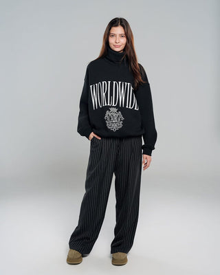 Black Worldwide Oversized Mock Neck Crewnecks IN YOUR SHOE 