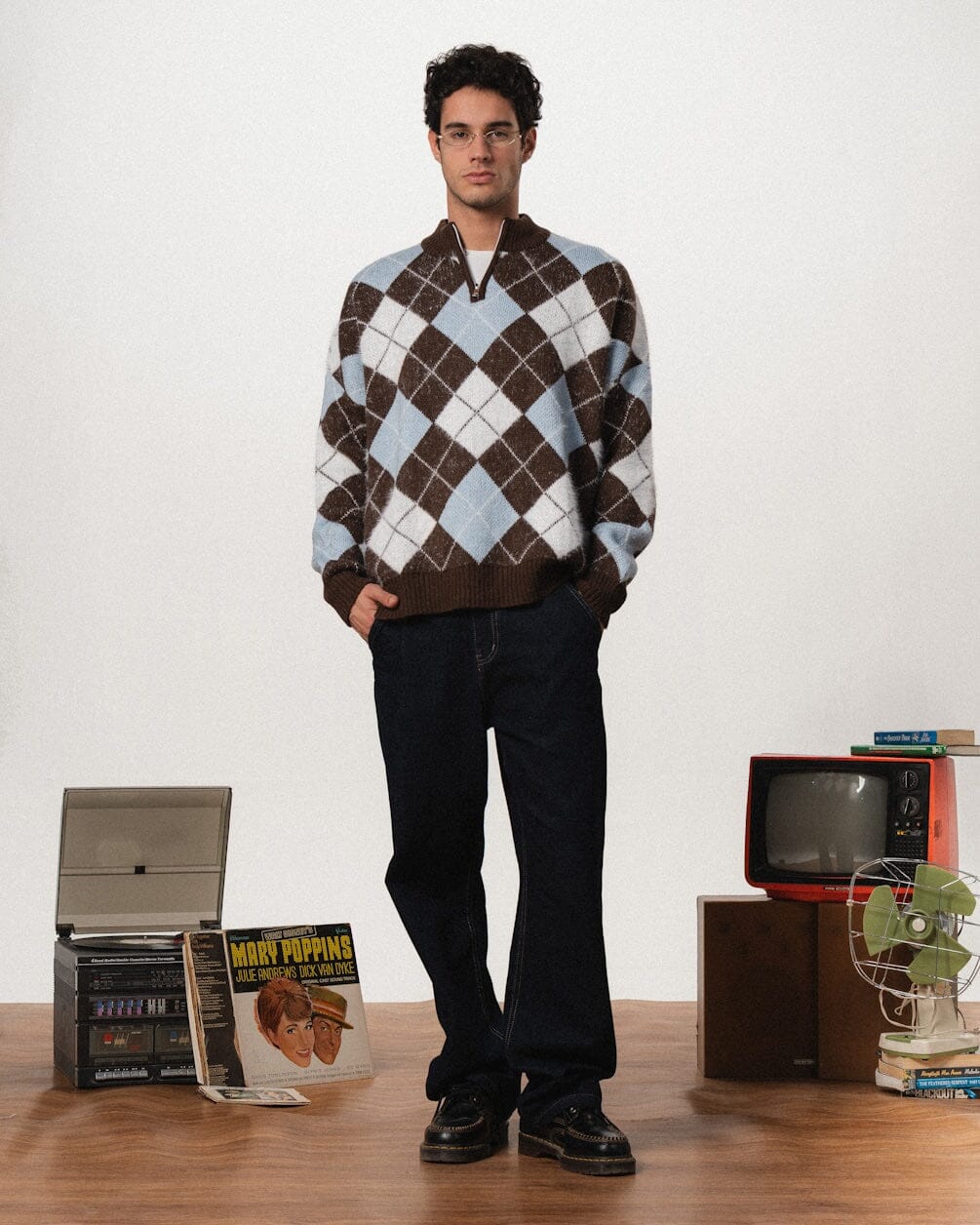 Blue & Brown Boxy Knit Sweater Knit Sweater IN YOUR SHOE 