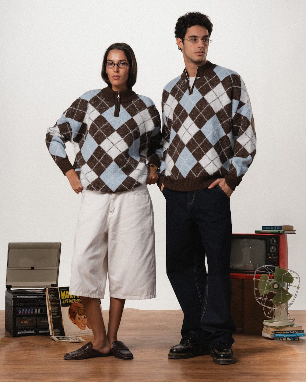 Blue & Brown Boxy Knit Sweater Knit Sweater IN YOUR SHOE S 