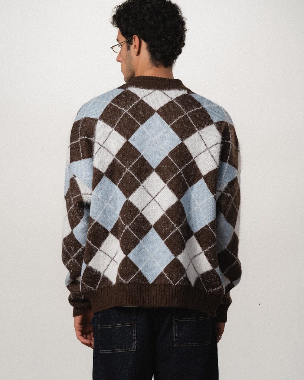 Blue & Brown Boxy Knit Sweater Knit Sweater IN YOUR SHOE L 