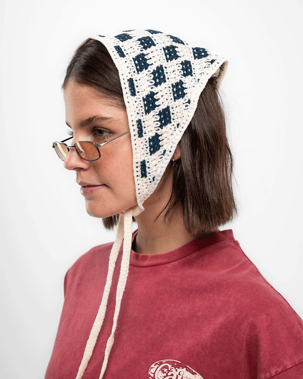 Blue Checks Crochet Bandana