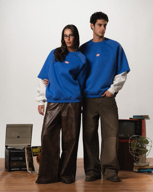 Blue Double Sleeves Oversized Crewneck