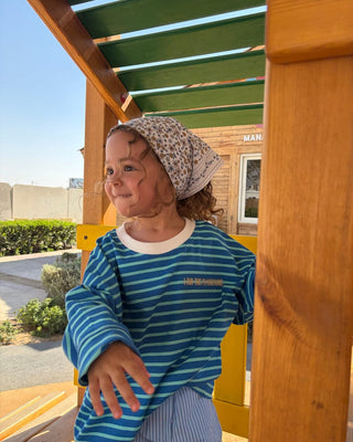 Blue & Green Striped Boxy Kids Tee Kids Boxy Tees IN YOUR SHOE 8-9 