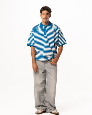 Blue Narrow Striped Boxy Polo Polo T-Shirts IN YOUR SHOE M 