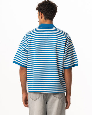 Blue Narrow Striped Boxy Polo Polo T-Shirts IN YOUR SHOE XL 