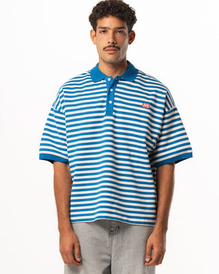 Blue Narrow Striped Boxy Polo Polo T-Shirts IN YOUR SHOE L 