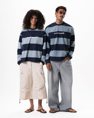 Blue & Navy Striped Daydreamer Boxy Long Sleeves Long Sleeves IN YOUR SHOE S 