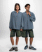 Blue Oversized Textured Windbreaker